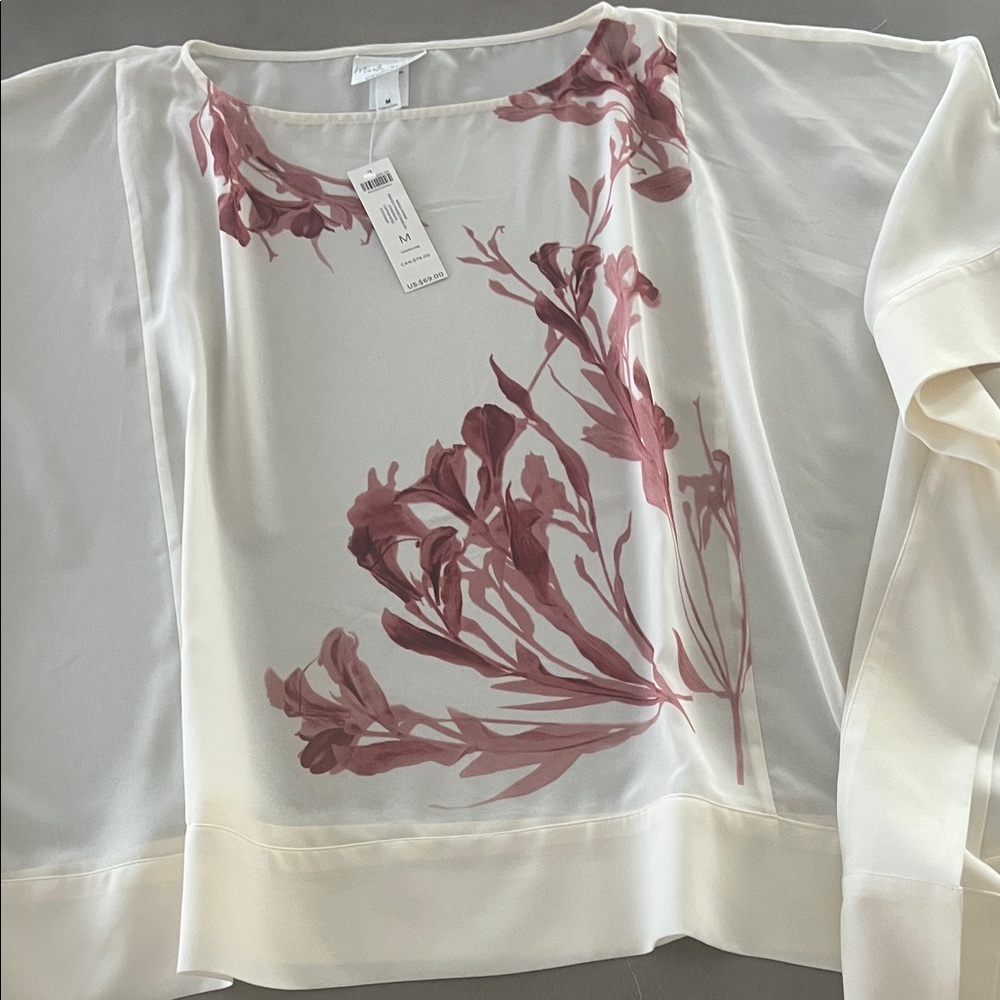 Chico's Cream Blouse with Mauve Floral Print